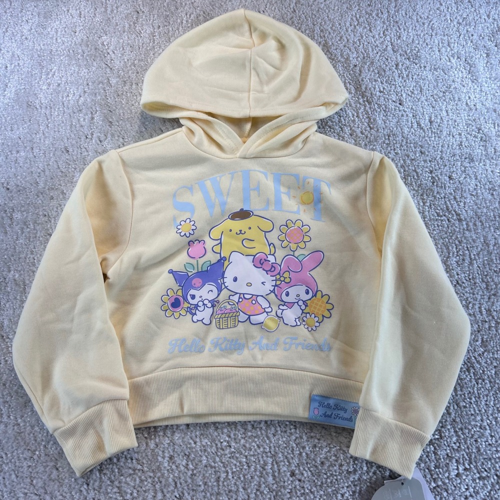 Sanrio Hello Kitty And Friends Kids Yellow Graphic Hoodie Sweet My Melody Kuromi